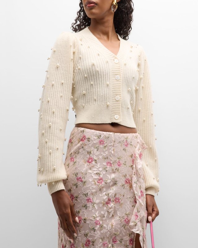 Frances Wool Cashmere Beaded Crop Cardigan